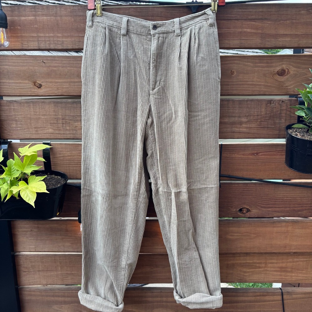 Field Gear Corduroy Pants Mens 33/32 Tan Beige Excellent Pleated Front Trousers